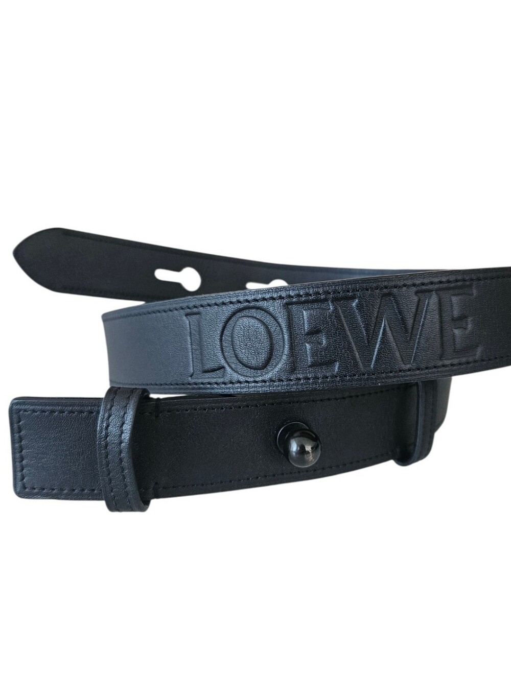 Loewe Black Calf Leather Belt Embossed Loewe Logo with Knob Fastening Size 30